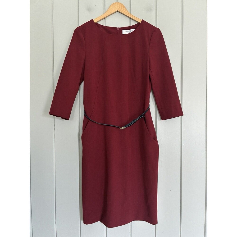 MM LaFleur Dress Size 4 Etsuko Sheath 3/4 Sleeve Back Zip Burgundy Belted